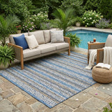 5' X 8' Blue And Silver Striped Washable Indoor Outdoor Area Rug