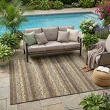 5' X 8' Chocolate And Brown Striped Washable Indoor Outdoor Area Rug
