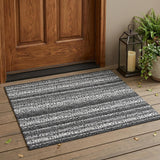 3' X 5' Gray And Graphite Striped Washable Indoor Outdoor Area Rug