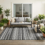 5' X 8' Gray And Graphite Striped Washable Indoor Outdoor Area Rug