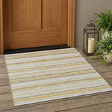 3' X 5' Ivory And Linen Striped Washable Indoor Outdoor Area Rug
