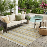 5' X 8' Ivory And Linen Striped Washable Indoor Outdoor Area Rug