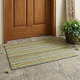 3' X 5' Sage And Green Striped Washable Indoor Outdoor Area Rug