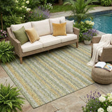 5' X 8' Sage And Green Striped Washable Indoor Outdoor Area Rug