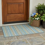 3' X 5' Teal Blue And Silver Striped Washable Indoor Outdoor Area Rug