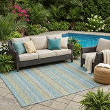5' X 8' Teal Blue And Silver Striped Washable Indoor Outdoor Area Rug