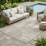 5' X 8' Beige And Brown Abstract Washable Indoor Outdoor Area Rug