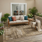 5' X 8' Brown And Beige Abstract Washable Indoor Outdoor Area Rug
