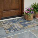 3' X 5' Navy Blue And Blue Abstract Washable Indoor Outdoor Area Rug