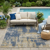 5' X 8' Navy Blue And Blue Abstract Washable Indoor Outdoor Area Rug