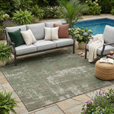 5' X 8' Olive Green And Green Abstract Washable Indoor Outdoor Area Rug