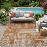 5' X 8' Orange And Beige Abstract Washable Indoor Outdoor Area Rug