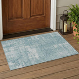 3' X 5' Teal Blue And Silver Abstract Washable Indoor Outdoor Area Rug
