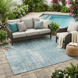 5' X 8' Teal Blue And Silver Abstract Washable Indoor Outdoor Area Rug