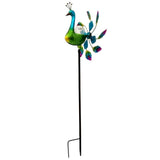 67" Blue And Green Metal LED lights Birds Windmill