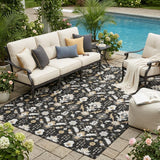 5' X 8' Black And Graphite Oriental Washable Indoor Outdoor Area Rug