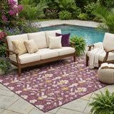 5' X 8' Eggplant And Purple Oriental Washable Indoor Outdoor Area Rug