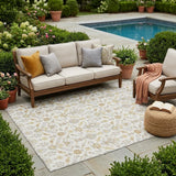 5' X 8' Ivory And Silver Oriental Washable Indoor Outdoor Area Rug
