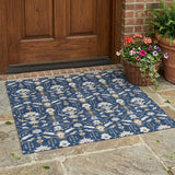 3' X 5' Navy Blue And Blue Oriental Washable Indoor Outdoor Area Rug