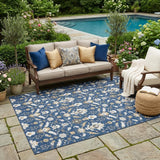 5' X 8' Navy Blue And Blue Oriental Washable Indoor Outdoor Area Rug