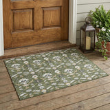 3' X 5' Olive Green And Green Oriental Washable Indoor Outdoor Area Rug