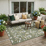 5' X 8' Olive Green And Green Oriental Washable Indoor Outdoor Area Rug