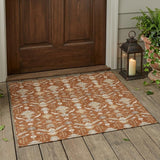 3' X 5' Orange And Beige Oriental Washable Indoor Outdoor Area Rug