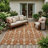 5' X 8' Orange And Beige Oriental Washable Indoor Outdoor Area Rug