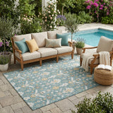 5' X 8' Teal Blue And Silver Oriental Washable Indoor Outdoor Area Rug