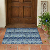 3' X 5' Navy Blue And Blue Oriental Washable Indoor Outdoor Area Rug