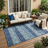 5' X 8' Navy Blue And Blue Oriental Washable Indoor Outdoor Area Rug