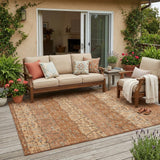 5' X 8' Orange And Brown Oriental Washable Indoor Outdoor Area Rug