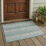 3' X 5' Teal Blue And Silver Oriental Washable Indoor Outdoor Area Rug