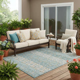 5' X 8' Teal Blue And Silver Oriental Washable Indoor Outdoor Area Rug