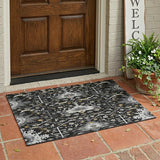 3' X 5' Black And Graphite Oriental Washable Indoor Outdoor Area Rug