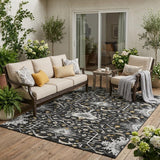 5' X 8' Black And Graphite Oriental Washable Indoor Outdoor Area Rug