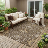 5' X 8' Chocolate And Brown Oriental Washable Indoor Outdoor Area Rug