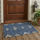 3' X 5' Navy Blue And Blue Oriental Washable Indoor Outdoor Area Rug