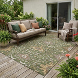 5' X 8' Olive Green And Green Oriental Washable Indoor Outdoor Area Rug