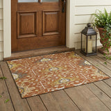 3' X 5' Orange And Brown Oriental Washable Indoor Outdoor Area Rug