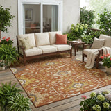 5' X 8' Orange And Brown Oriental Washable Indoor Outdoor Area Rug