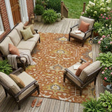 8' X 10' Orange And Brown Oriental Washable Indoor Outdoor Area Rug