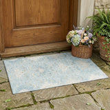 3' X 5' Sky Blue And Blue Oriental Washable Indoor Outdoor Area Rug