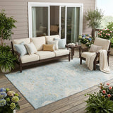 5' X 8' Sky Blue And Blue Oriental Washable Indoor Outdoor Area Rug