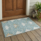 3' X 5' Teal Blue And Silver Oriental Washable Indoor Outdoor Area Rug