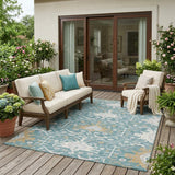 5' X 8' Teal Blue And Silver Oriental Washable Indoor Outdoor Area Rug