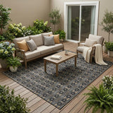5' X 8' Black And Graphite Striped Washable Indoor Outdoor Area Rug