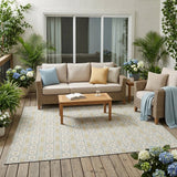 5' X 8' Ivory And Silver Striped Washable Indoor Outdoor Area Rug