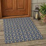 3' X 5' Navy Blue And Blue Striped Washable Indoor Outdoor Area Rug