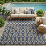 5' X 8' Navy Blue And Blue Striped Washable Indoor Outdoor Area Rug